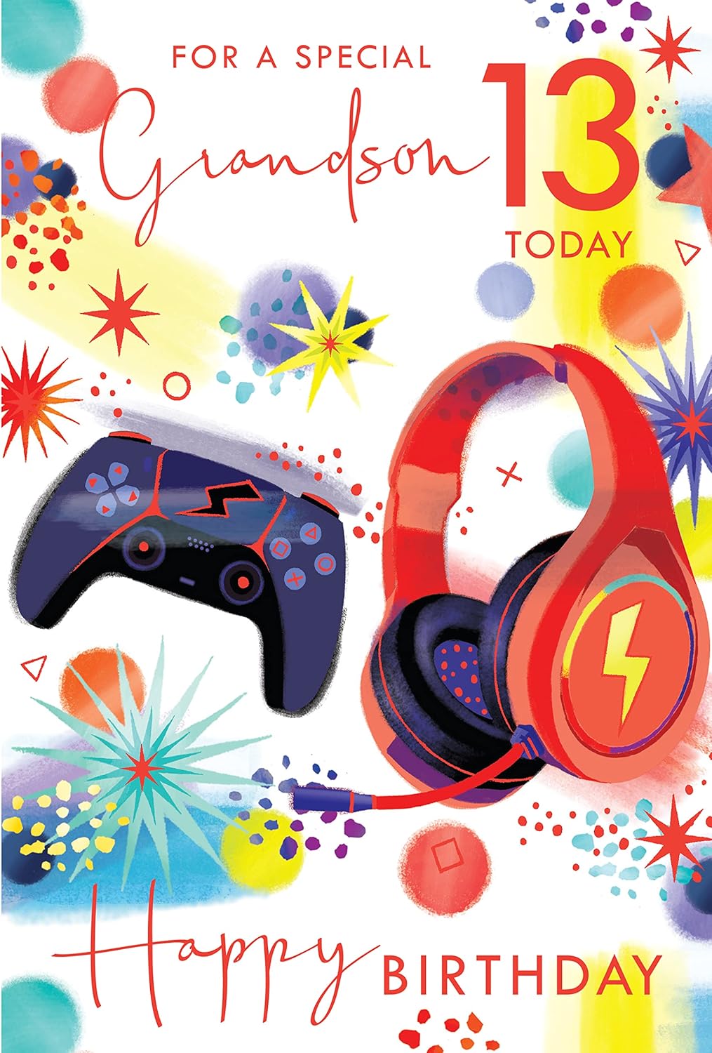 Kingfisher Special Grandson 13th Birthday greeting card with colorful gaming and happy birthday design, perfect for celebrating.