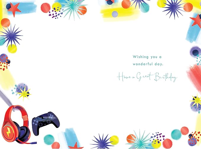 Kingfisher Special Grandson 13th Birthday Greeting Card with colorful gaming design, perfect for celebrating a grandson's special day.