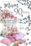 Kingfisher Special Mum 90th birthday greeting card featuring colorful flowers and a cheerful message for celebrating a special occasion.