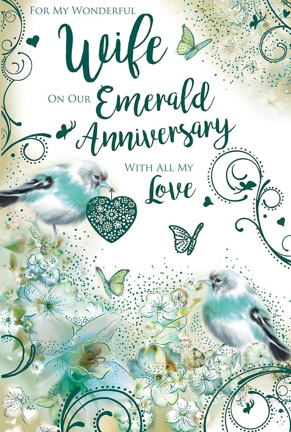 Kingfisher Wife Emerald Greeting Card with intricate floral design, perfect for special occasions or heartfelt messages.