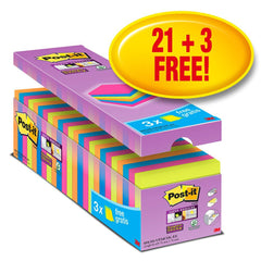 Post-it Notes Super Sticky 76x76mm 90 Sheets Assorted Colours (Pack 24) 654-SS-VP24COL-EU - 7100234515