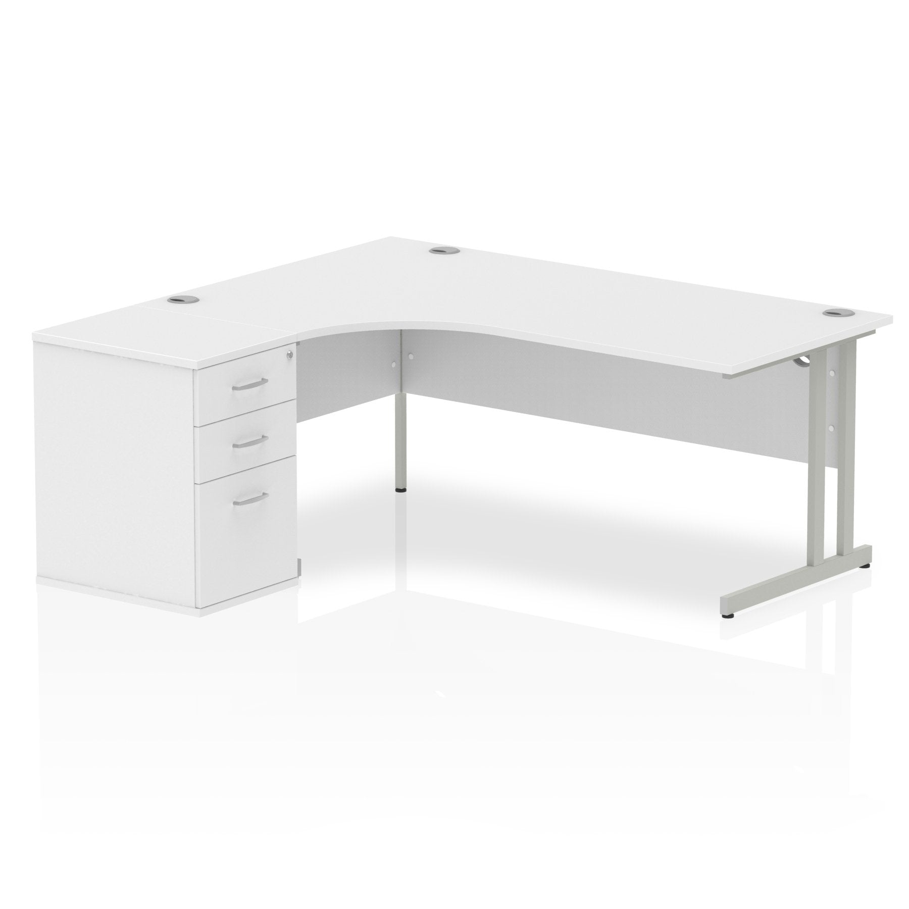 Dynamic Impulse 1800mm Left Crescent Desk White Top Silver Cantilever Leg Workstation 600mm Deep Desk High Pedestal Bundle I000542 DD