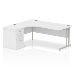 Dynamic Impulse 1800mm Left Crescent Desk White Top Silver Cantilever Leg Workstation 600mm Deep Desk High Pedestal Bundle I000542 DD
