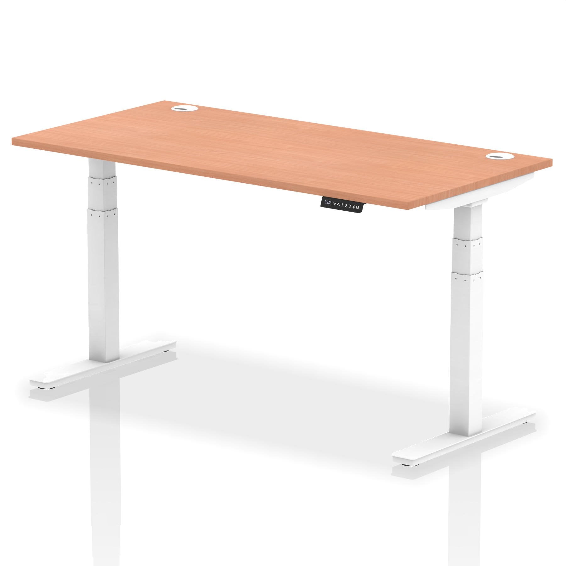 Dynamic Air 1600 x 800mm Height Adjustable Desk Beech Top Cable Ports White Leg HA01103 DD