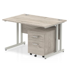 Impulse Cantilever Straight Office Desk W1200 x D800 x H730mm Grey Oak Finish White Frame With 2 Drawer Mobile Pedestal - I003799 DD