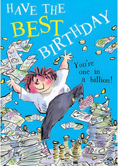Boys Birthday Card - General Card for Him - David Walliams Billionaire Boy Design - You're One In a Billion - Made in the UK