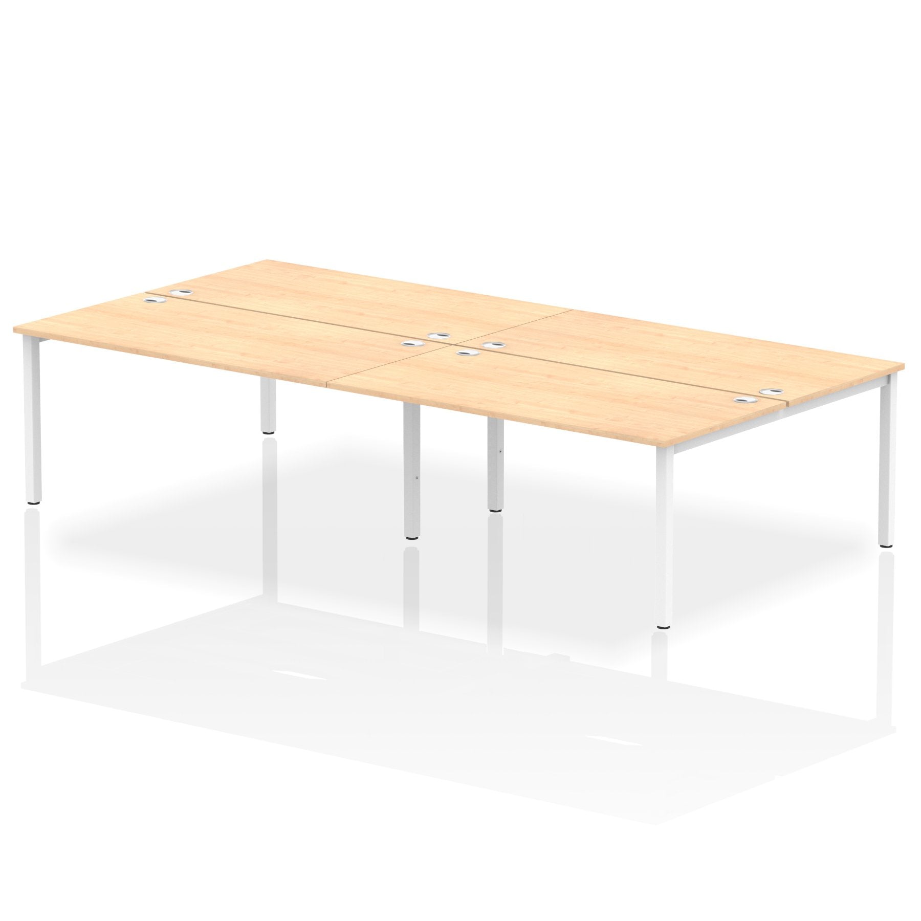 Impulse Back-to-Back 4 Person Bench Desk W1600 x D1600 x H730mm With Cable Ports Maple Finish White Frame - IB00168 DD
