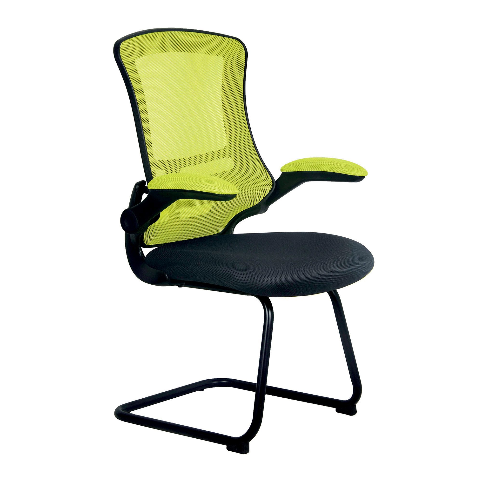 Nautilus Designs Luna Designer High Back Two Tone Mesh Cantilever Visitor Chair With Folding Arms and Black Shell Green/Black - BCM/T1302V/GN DD