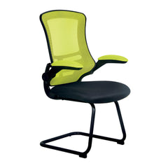 Nautilus Designs Luna Designer High Back Two Tone Mesh Cantilever Visitor Chair With Folding Arms and Black Shell Green/Black - BCM/T1302V/GN DD