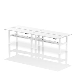Dynamic Air Back-to-Back W1800 x D600mm Height Adjustable Sit Stand 4 Person Bench Desk With Cable Ports White Finish White Frame - HA02572 DD