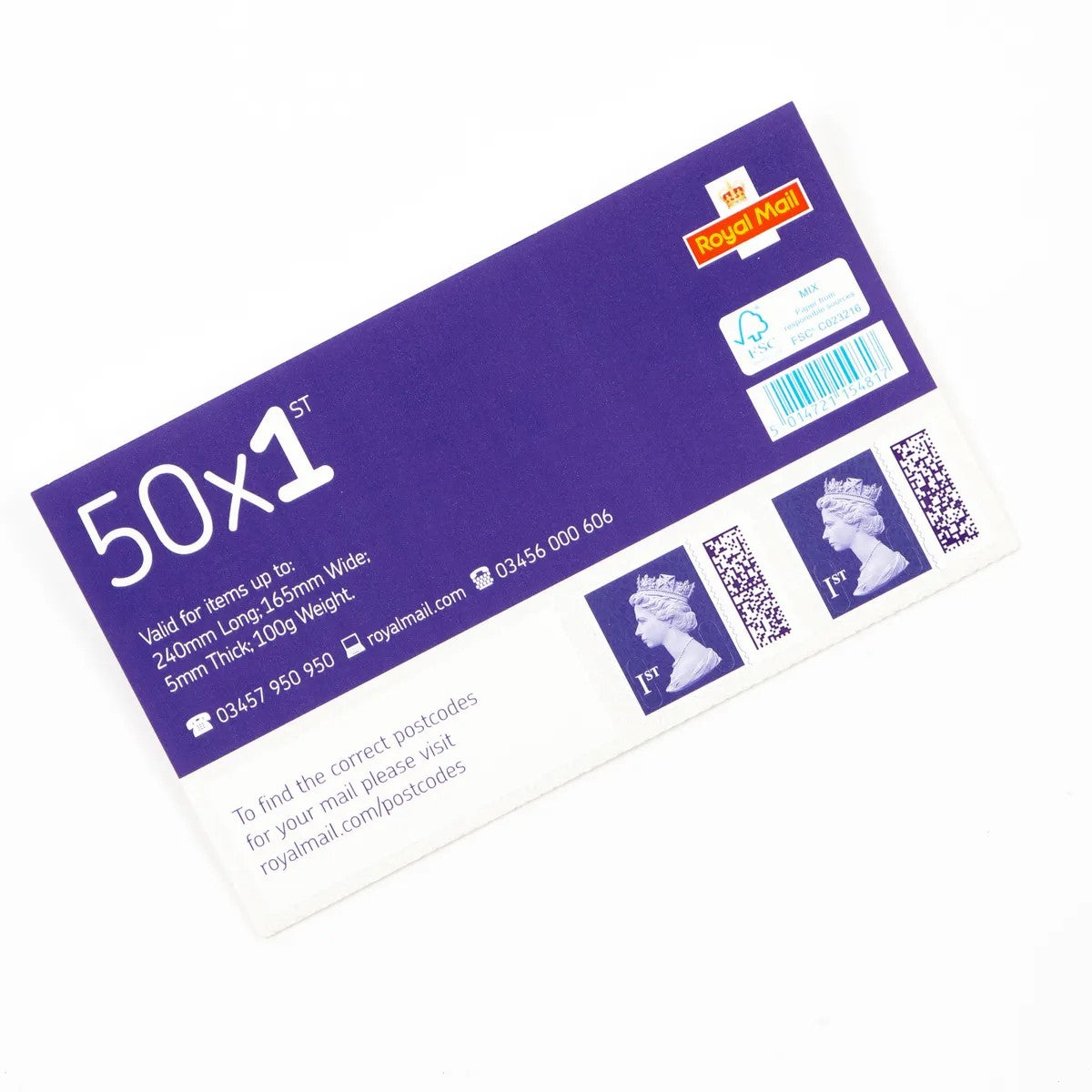 1st Class Stamp Book – Pack of 50 Self-Adhesive Stamps for UK Priority Mail