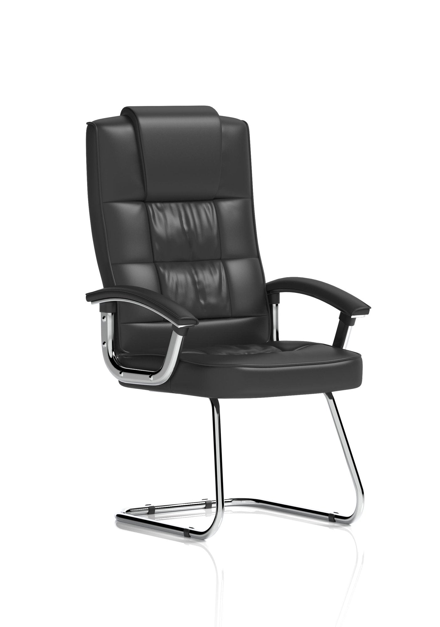 Moore Deluxe Soft Bonded Leather Cantilever Visitor Chair with Arms Black - KC0152 DD