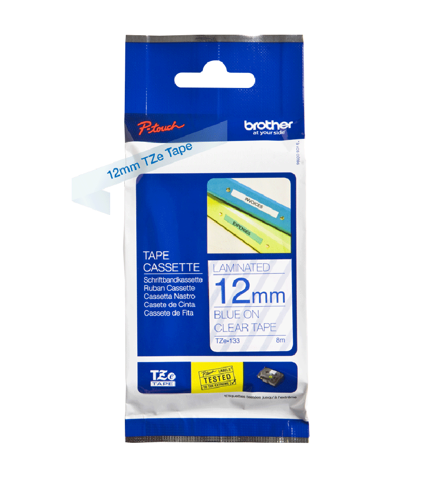 Brother Blue On Clear PTouch Ribbon 12mm x 8m - TZE133