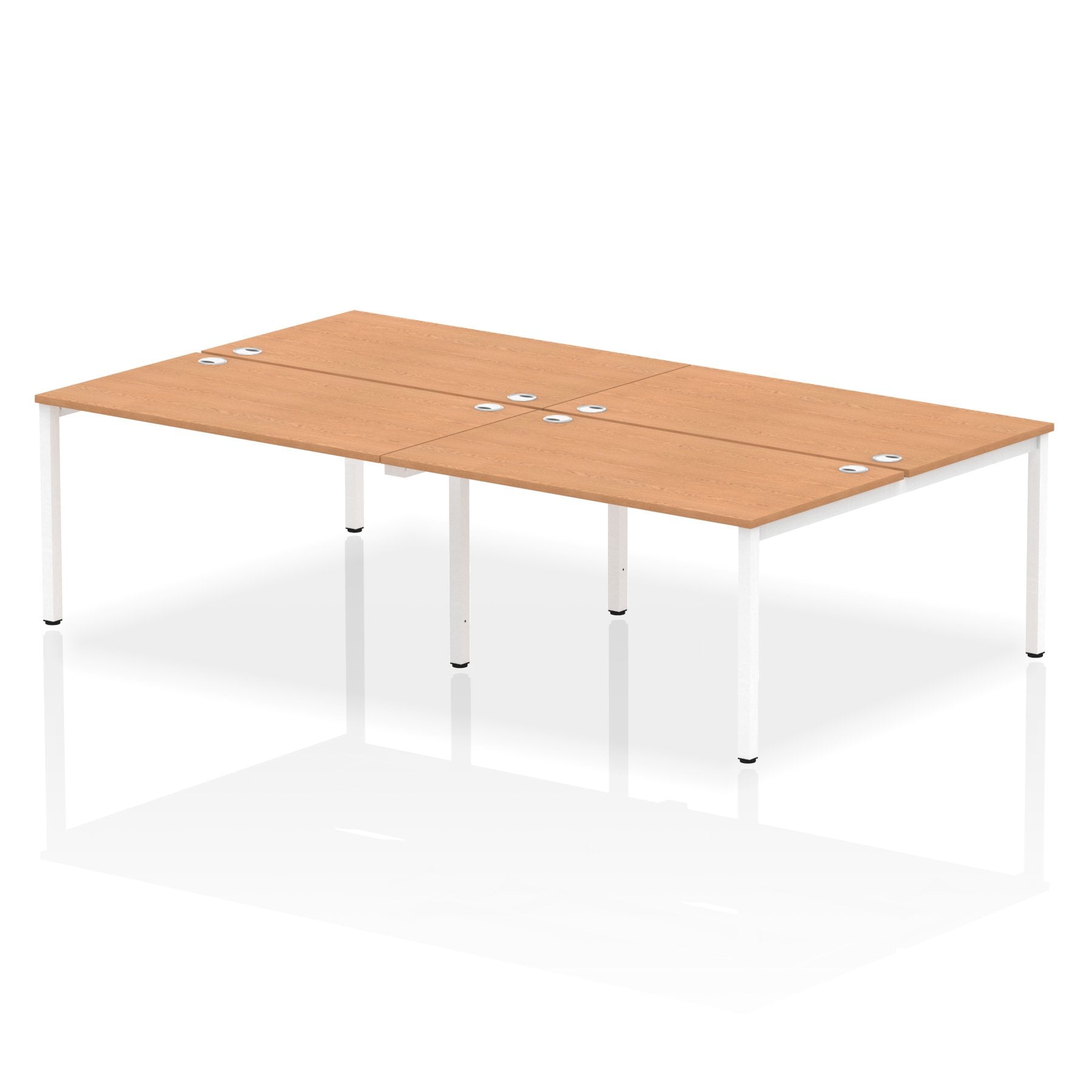 Impulse Back-to-Back 4 Person Bench Desk W1400 x D1600 x H730mm With Cable Ports Oak Finish White Frame - IB00157 DD