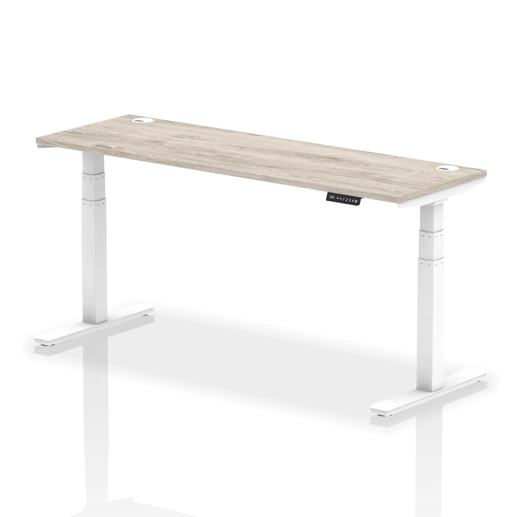 Dynamic Air 1800 x 600mm Height Adjustable Desk Grey Oak Top Cable Ports White Leg HA01184 DD