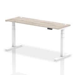 Dynamic Air 1800 x 600mm Height Adjustable Desk Grey Oak Top Cable Ports White Leg HA01184 DD