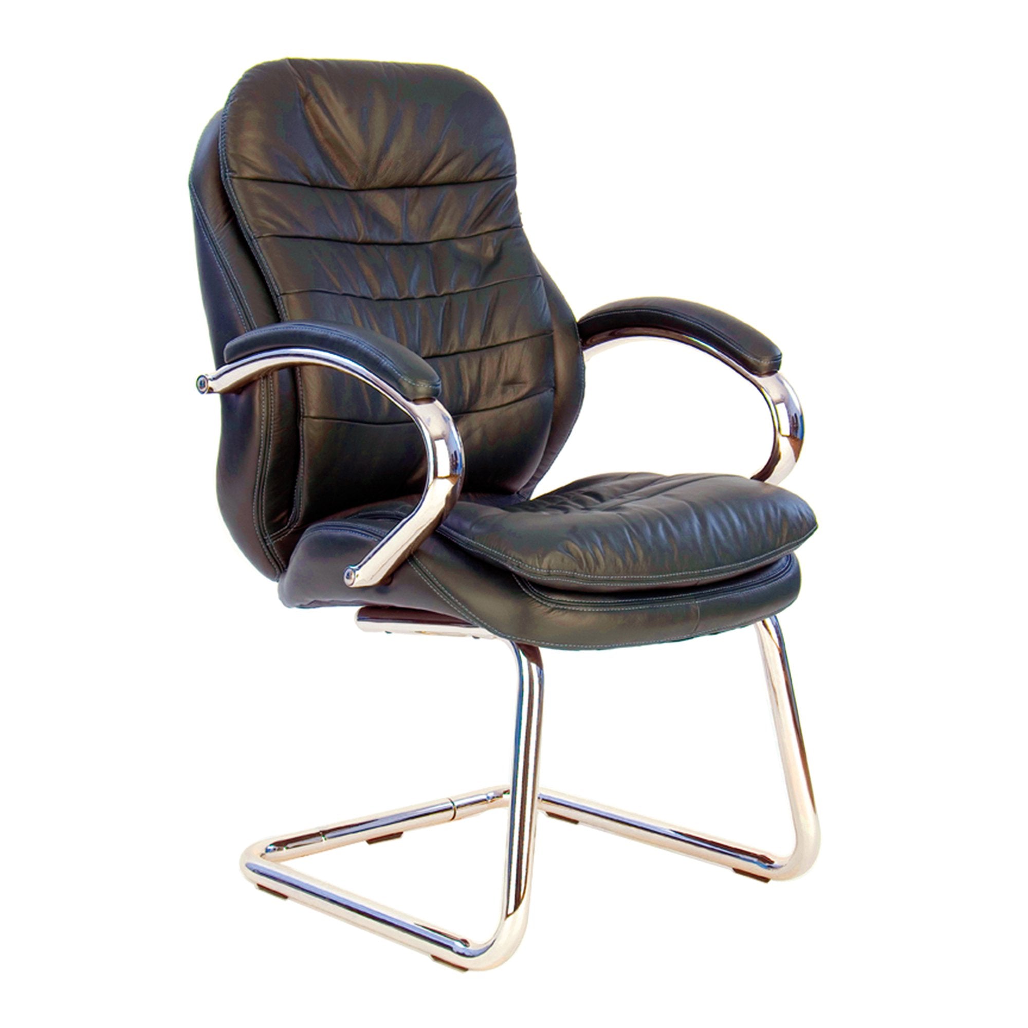 Nautilus Designs Santiago High Back Italian Leather Faced Executive Visitor Chair With Integrated Headrest and Fixed Arms Brown - DPA618AV/BW DD