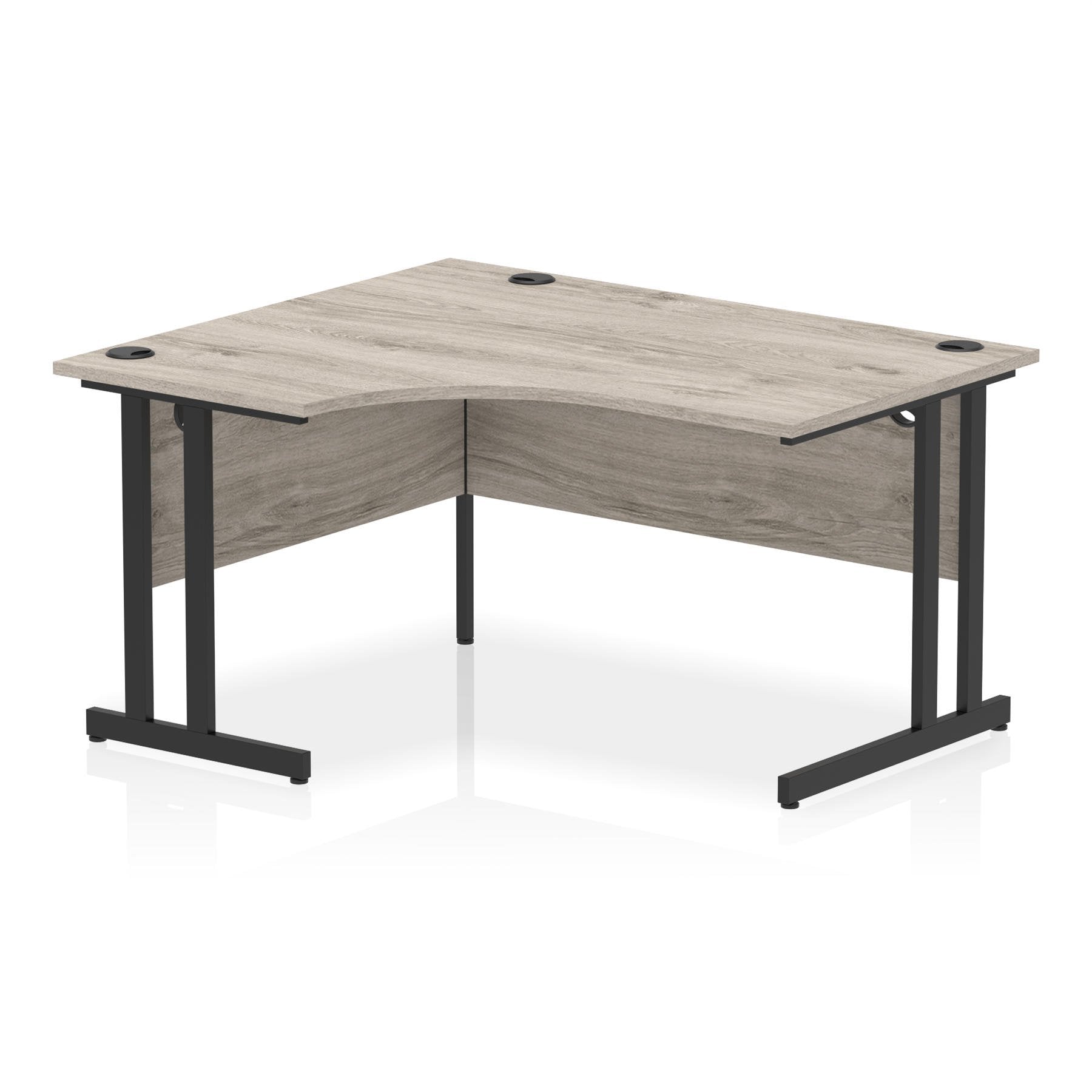 Dynamic Impulse W1400 x D1200/800 x H730mm Left Hand Crescent Desk With Cable Management Ports Cantilever Leg Grey Oak Finish Black Frame - MI003347 DD