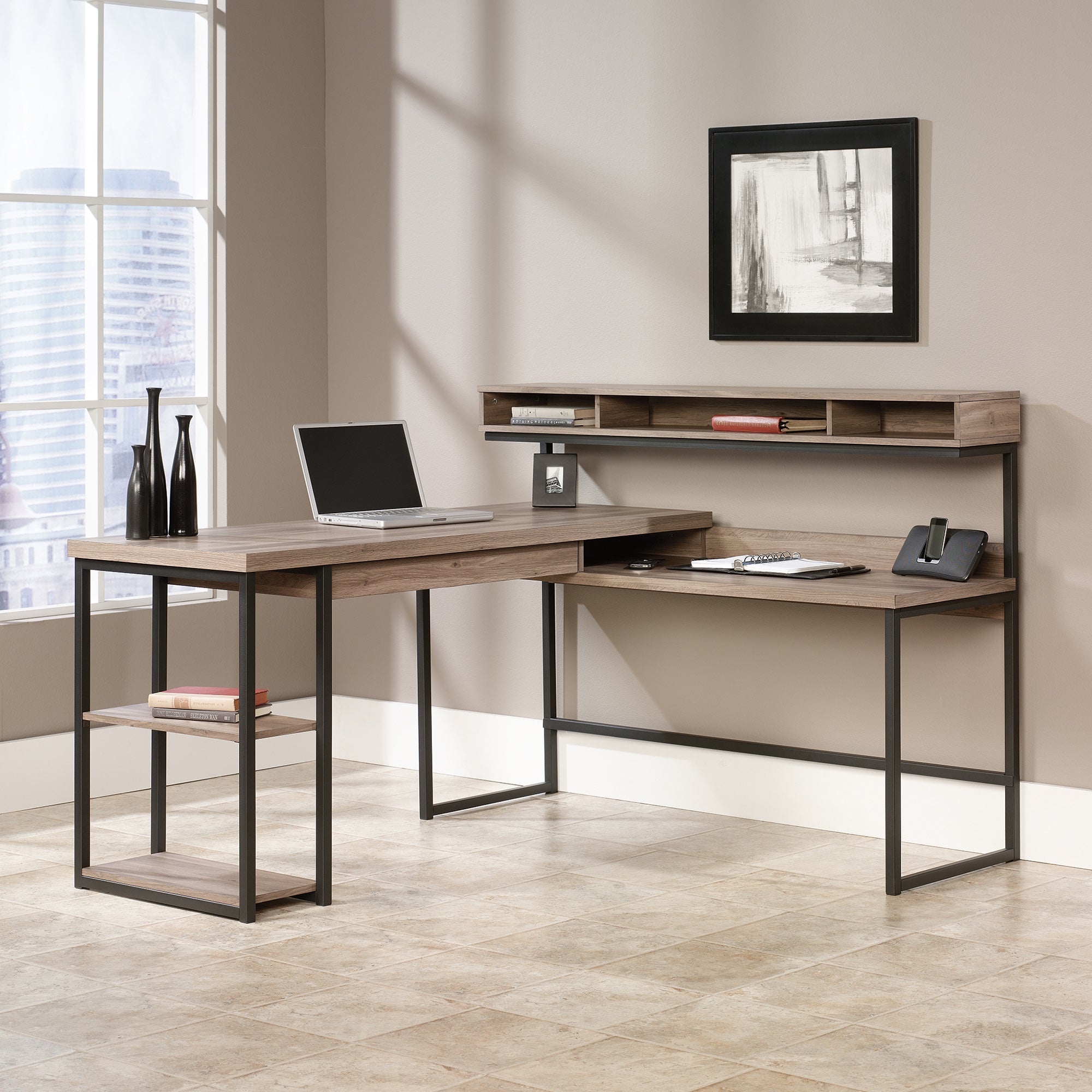 Streamline Home Office L-Shaped Desk Salt Oak - 5414417 DD