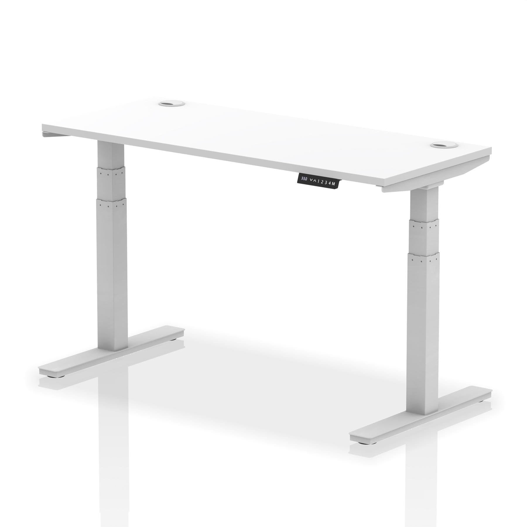 Dynamic Air 1400 x 600mm Height Adjustable Desk White Top Cable Ports Silver Leg HA01130 DD
