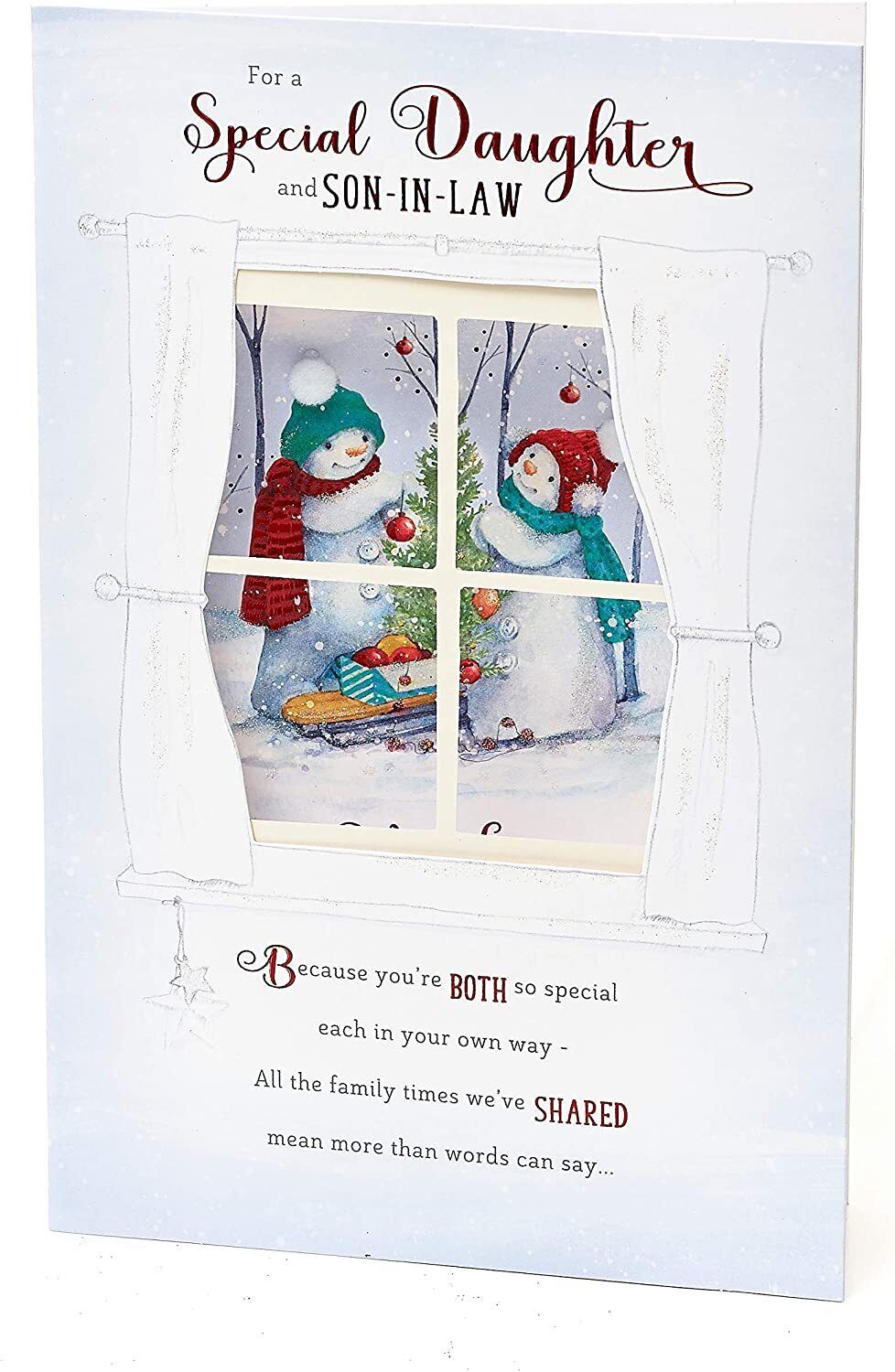 Snowmen Decorating a Tree Daughter & Son In Law Christmas Card