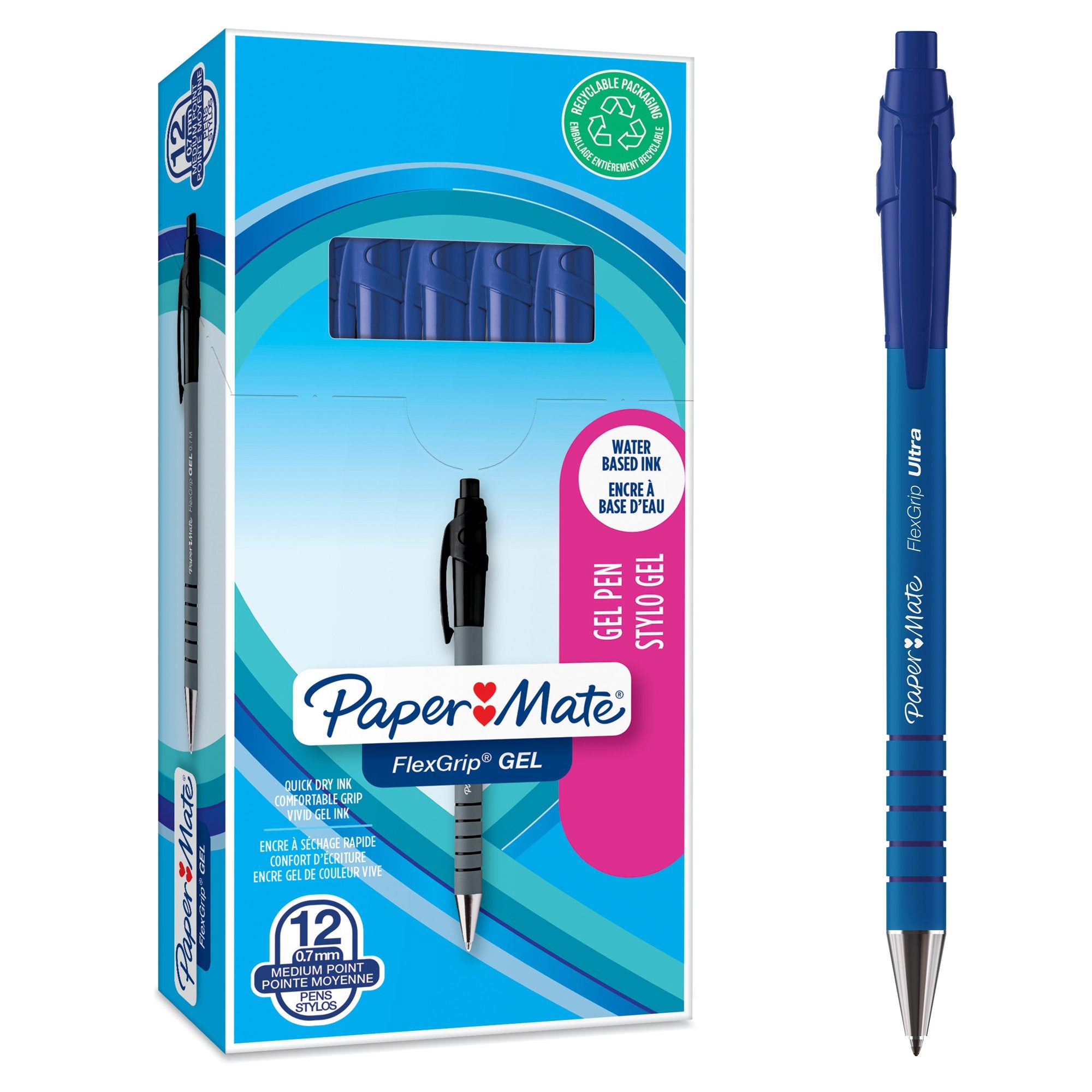 Paper Mate Flexgrip Gel Rollerball Pen 0.7mm Line Blue (Pack 12) - 2108213