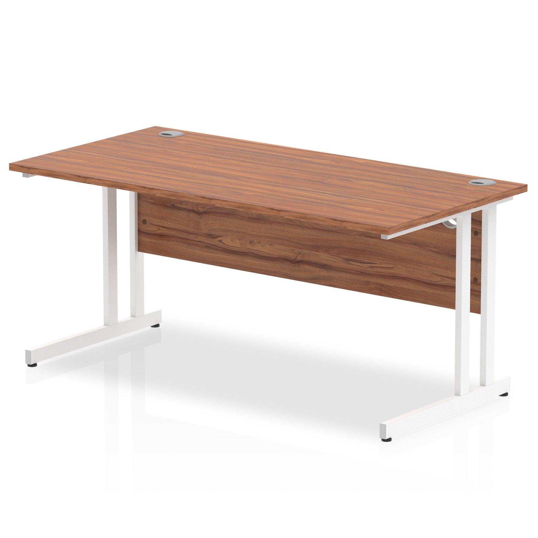 Impulse 1600 x 800mm Straight Desk Walnut Top White Cantilever Leg MI001907 DD