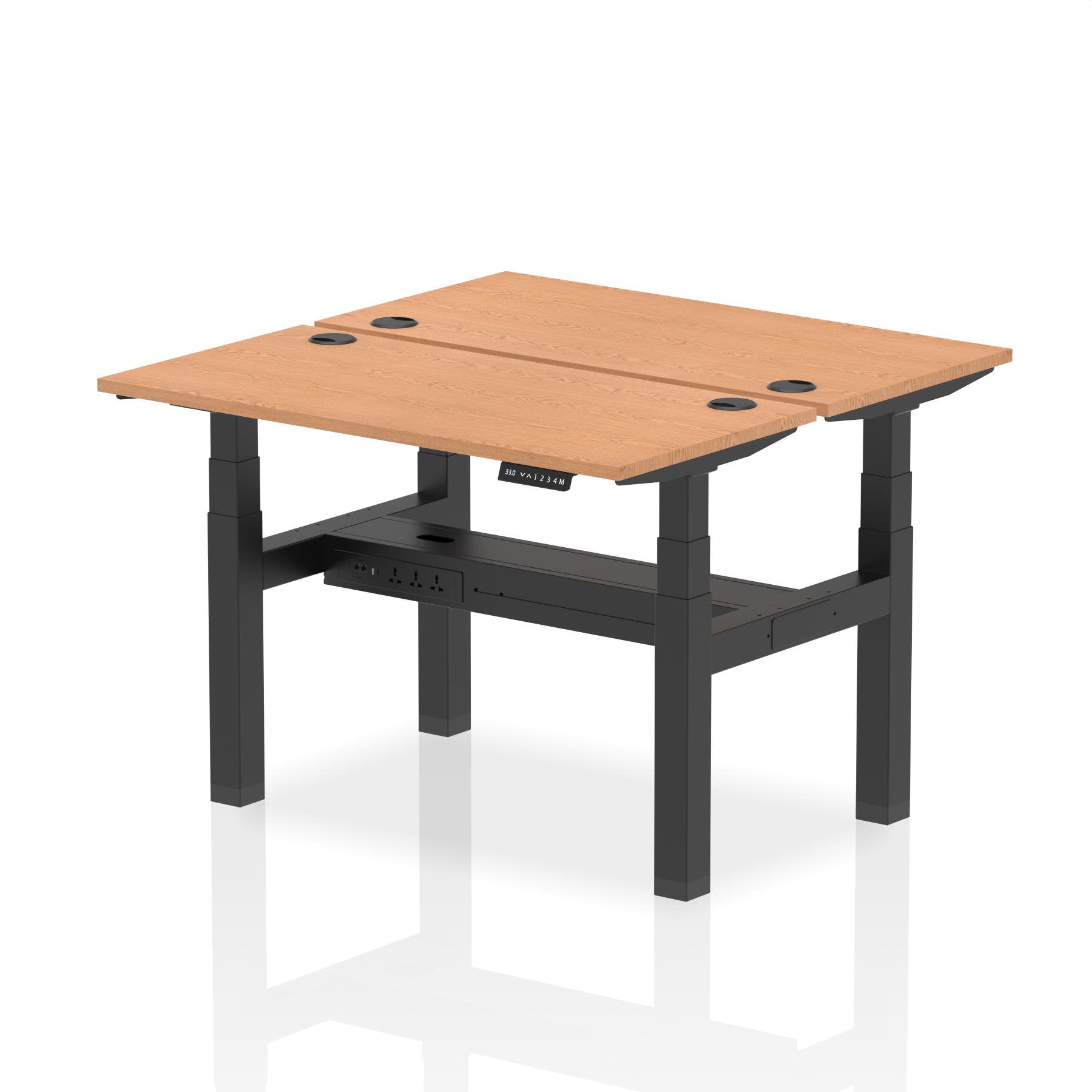 Dynamic Air Back-to-Back W1200 x D600mm Height Adjustable Sit Stand 2 Person Bench Desk With Cable Ports Oak Finish Black Frame - HA01548 DD