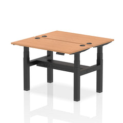 Dynamic Air Back-to-Back W1200 x D600mm Height Adjustable Sit Stand 2 Person Bench Desk With Cable Ports Oak Finish Black Frame - HA01548 DD