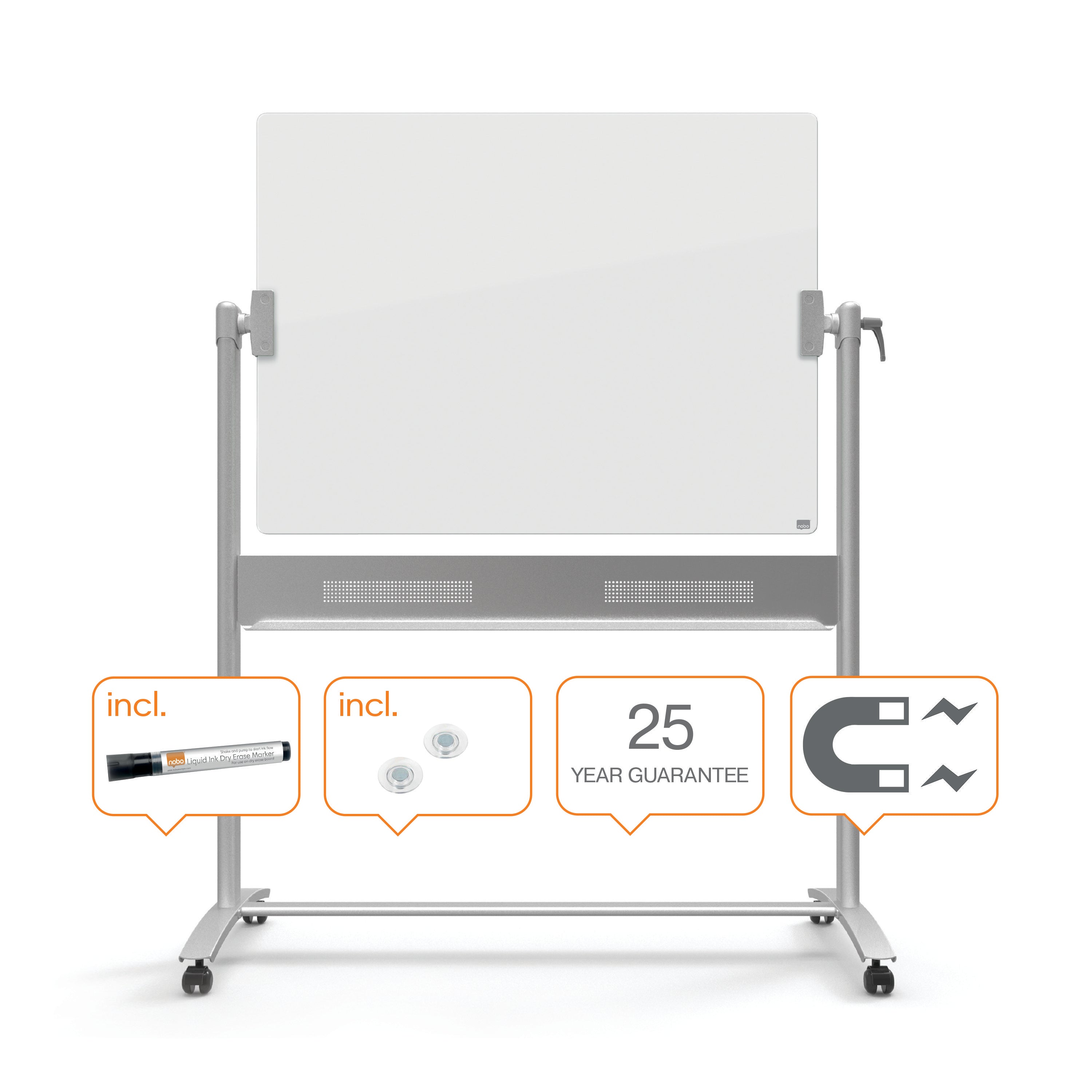 Nobo Mobile Magnetic Glass Whiteboard Brilliant White 1200x900mm 1903943 DD