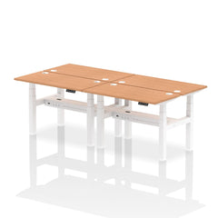 Dynamic Air Back-to-Back W1200 x D600mm Height Adjustable Sit Stand 4 Person Bench Desk With Cable Ports Oak Finish White Frame - HA01588 DD