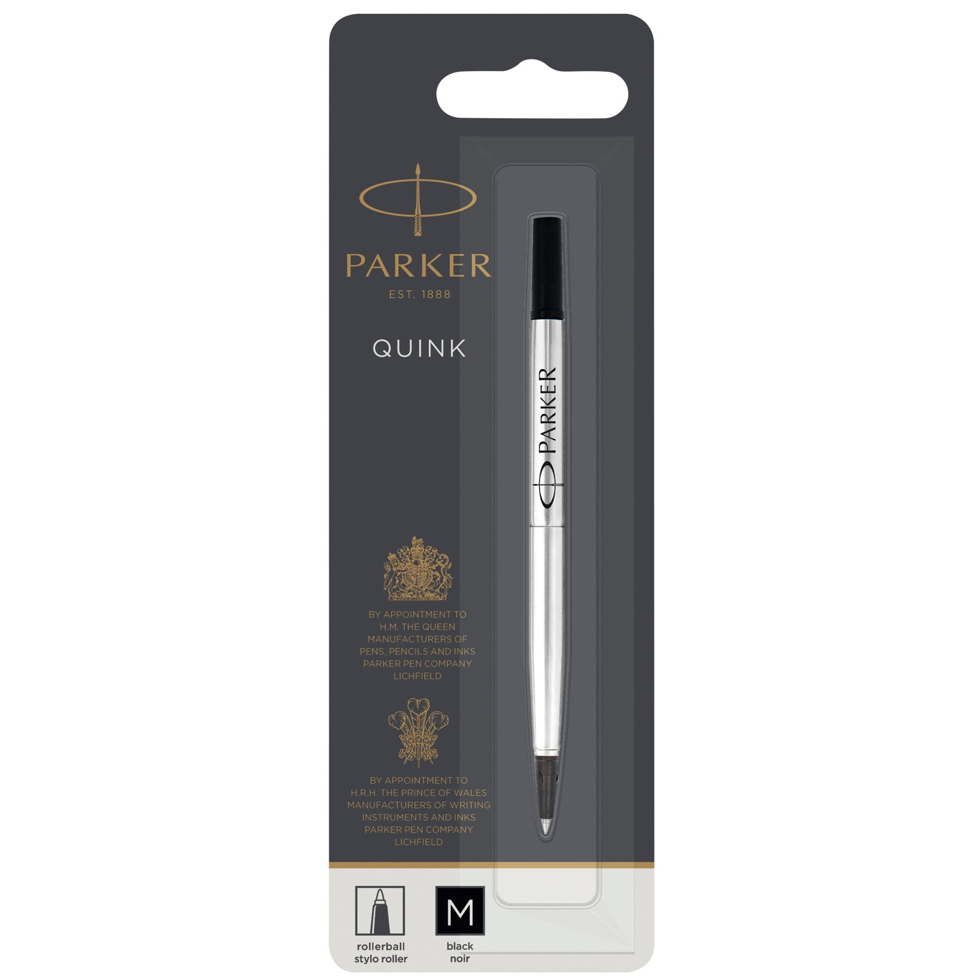 Parker Quink Rollerball Refill for Rollerball Pens Medium Black (Single Refill) - 1950323