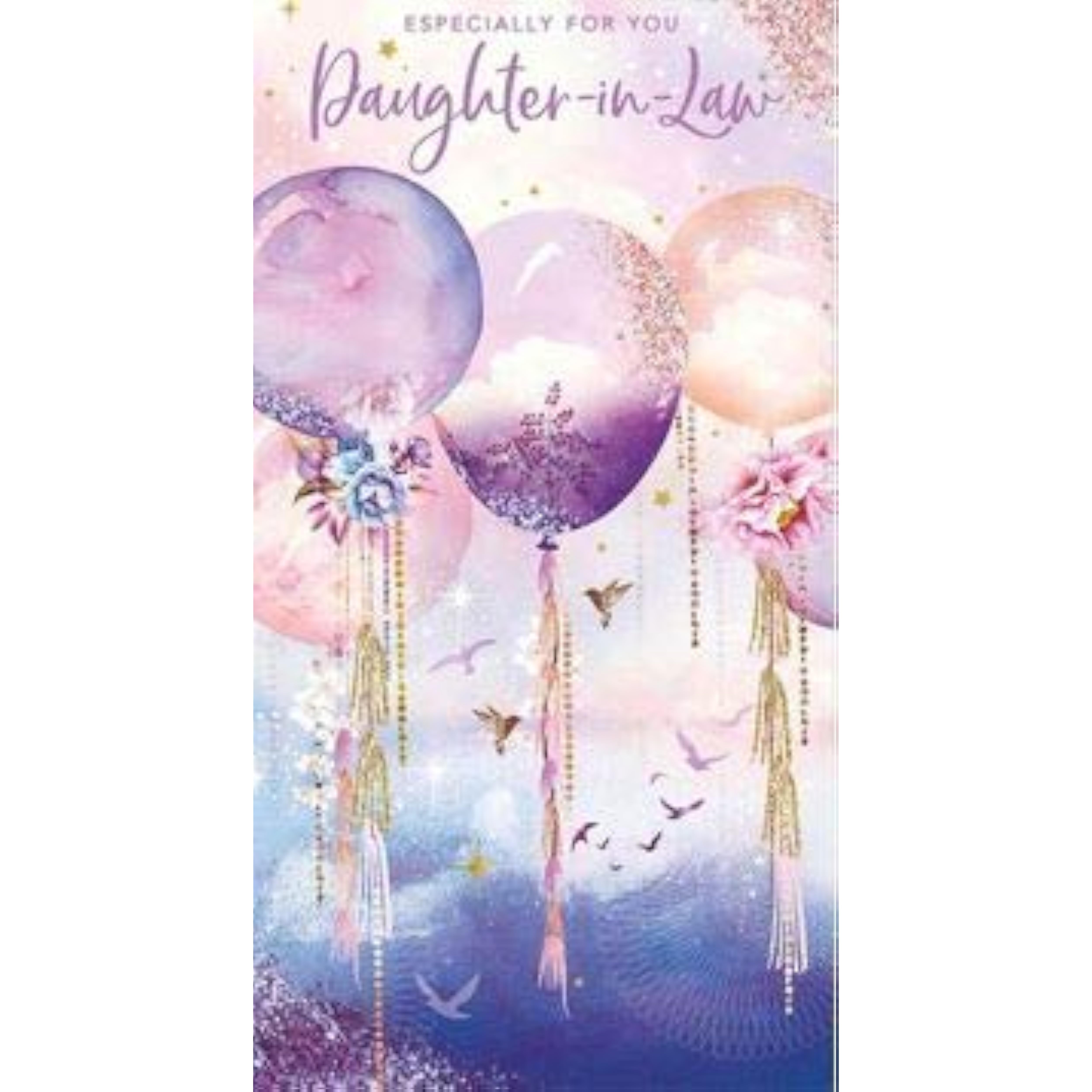 Daughter in Law Floral Balloons Flitter Finish Birthday Card