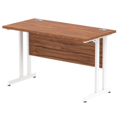 Impulse 1200 x 600mm Straight Desk Walnut Top White Cantilever Leg MI001915 DD