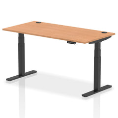 Dynamic Air 1600 x 800mm Height Adjustable Desk Oak Top Cable Ports Black Leg HA01223 DD