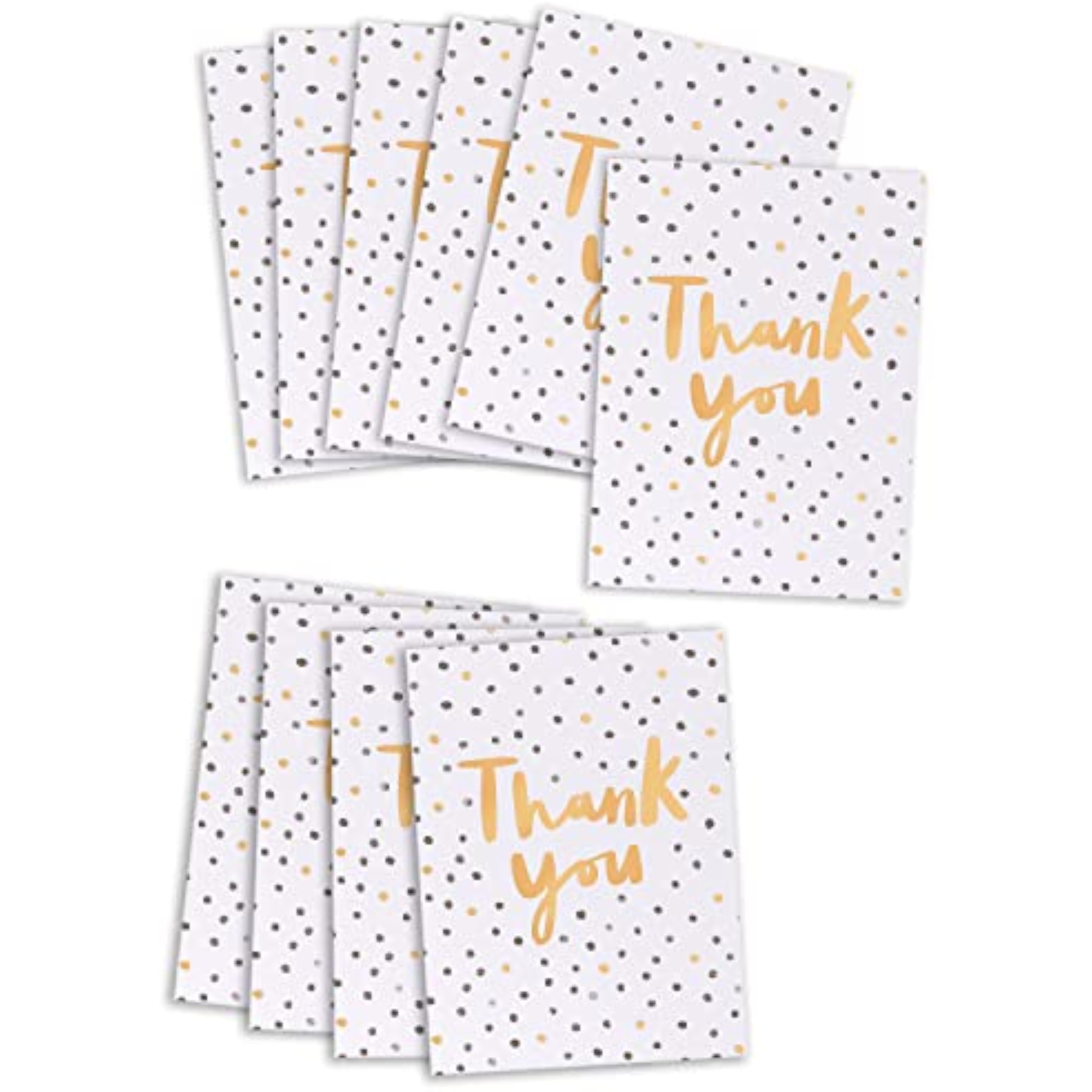 UK Greetings Multipack of 10 Thank You Cards for Him/Her/Friend - Black & Gold Spotty Design, 130mm x 100mm