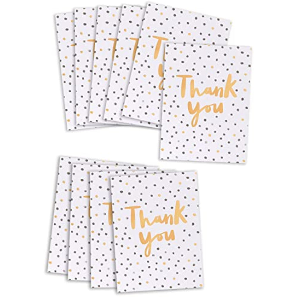 UK Greetings Multipack of 10 Thank You Cards for Him/Her/Friend - Black & Gold Spotty Design, 130mm x 100mm