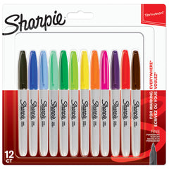 Sharpie Permanent Marker Fine Tip 0.9mm Line Assorted Colours (Pack 12) - 2065404