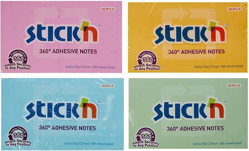 Stickn 360 Sticky Notes 76x127mm 100 Sheets Assorted Colours (Pack 12) 21793