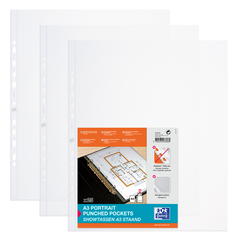 Oxford Embossed Punched Pockets A3 Portrait Clear Spine (Pack 25) 400005480