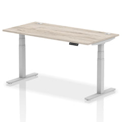 Dynamic Air 1600 x 800mm Height Adjustable Desk Grey Oak Top Cable Ports Silver Leg HA01173 DD