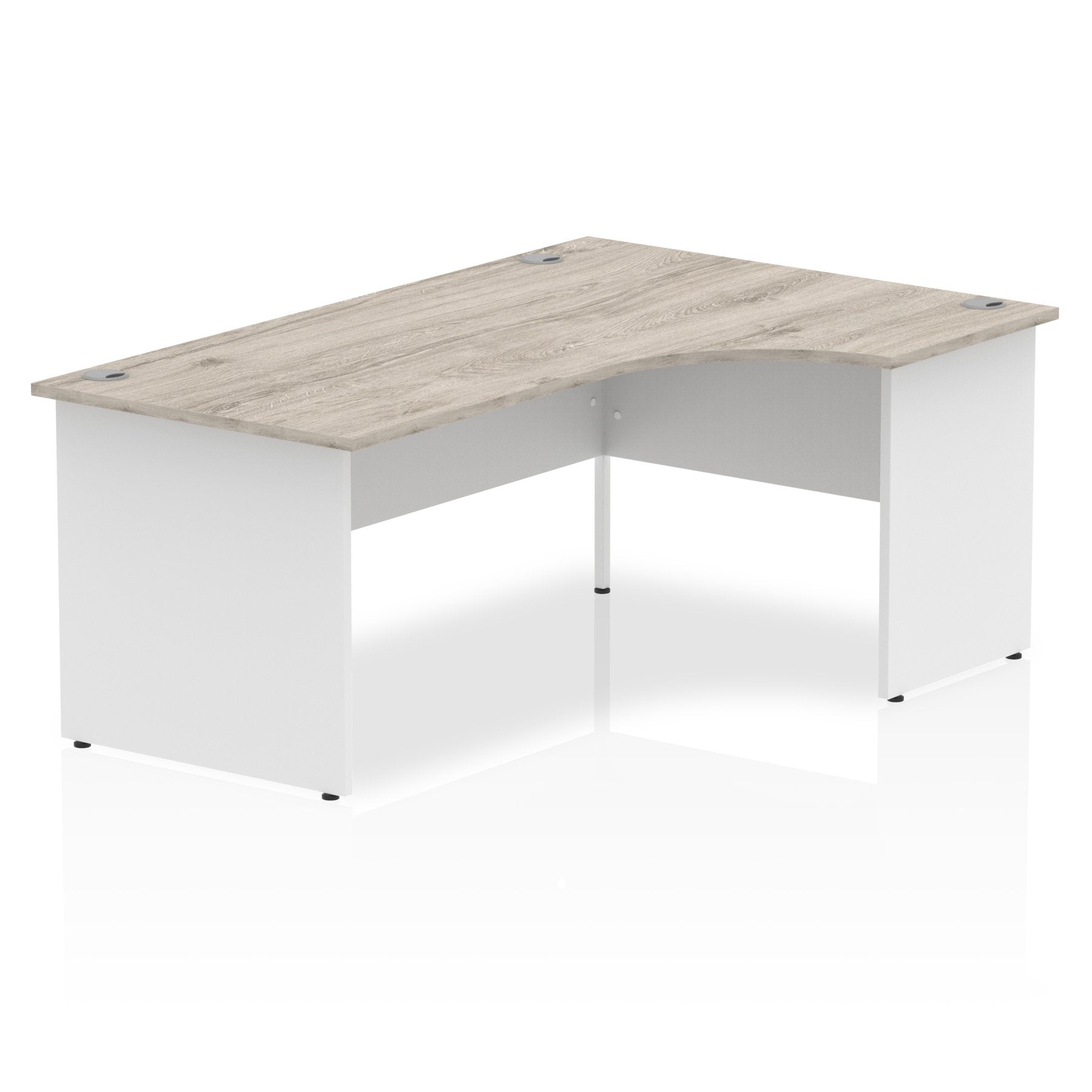 Impulse Right Crescent Office Desk W1800 x D1200 x H730mm Cable Managed Leg Grey Oak Finish White Frame - TT000164 DD
