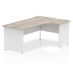 Impulse Right Crescent Office Desk W1800 x D1200 x H730mm Cable Managed Leg Grey Oak Finish White Frame - TT000164 DD