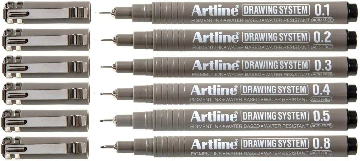 Artline 0.1mm/ 0.2mm/ 0.3mm/ 0.4mm/ 0.5mm/ 0.8mm Drawing System - Black