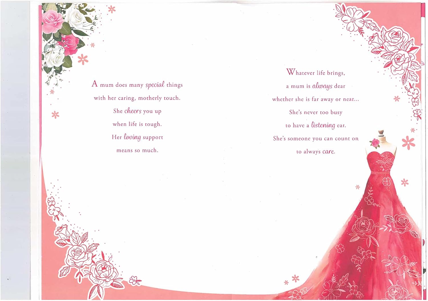 Birthday Card for Mum - 3D Effect on Cover and 8 Page Insert Flowers and Dress Design