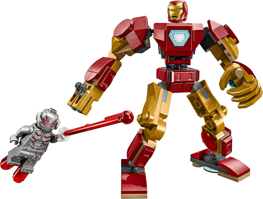 LEGO Marvel Iron Man Mech vs. Ultron building toy set featuring Iron Man mech and Ultron figure for creative play.
