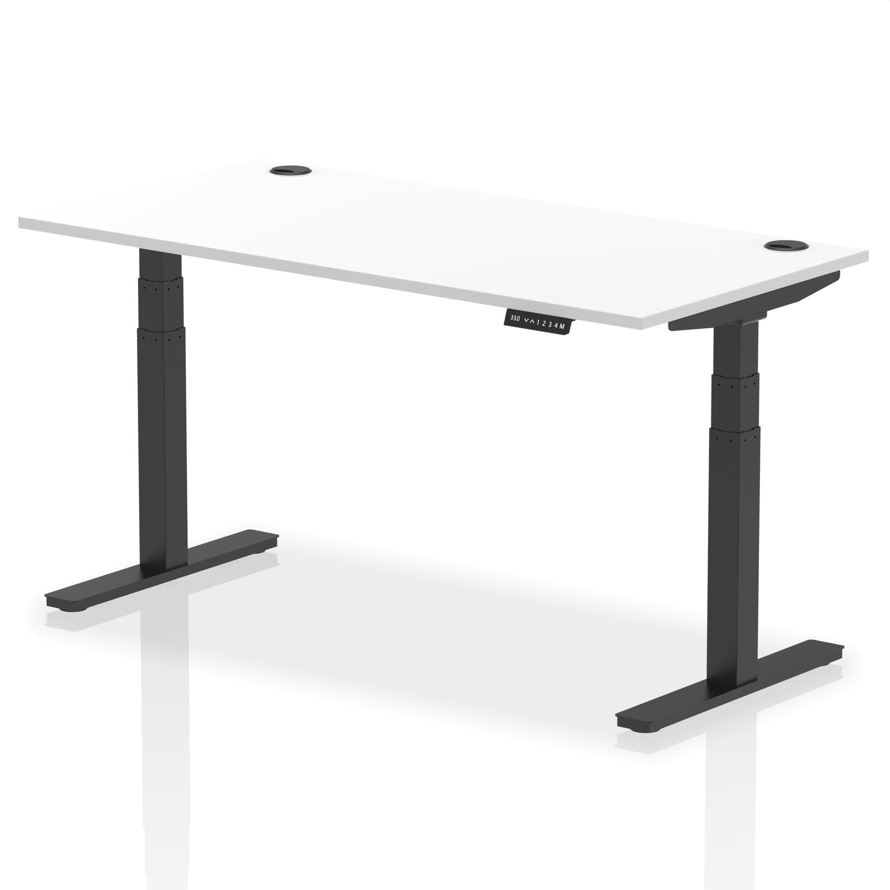Dynamic Air 1600 x 800mm Height Adjustable Desk White Top Cable Ports Black Leg HA01215 DD