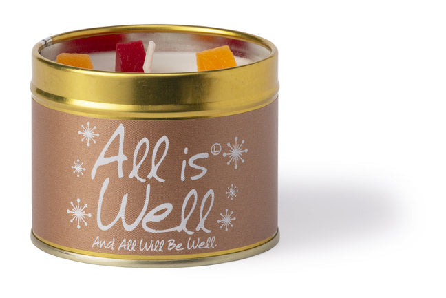 Lily-Flame All Is Well scented tin candle with floral design, perfect for home fragrance and cozy ambiance.