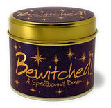 Lily-Flame Bewitched scented tin candle with witch-themed label, suitable for home fragrance and decorative use.
