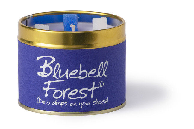 Lily-Flame Bluebell Forest scented tin candle with a floral design, perfect for creating a calming ambiance.